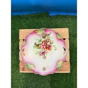 Antique Hand-Painted Porcelain Dessert Plate - (10" Grapes & Floral)